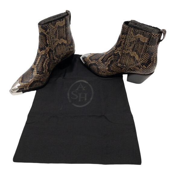 ASH  Python Leather Floyd Metal Cap Toe Chelsea Ankle Boots Black Brown  36 US 5 - Picture 10 of 13